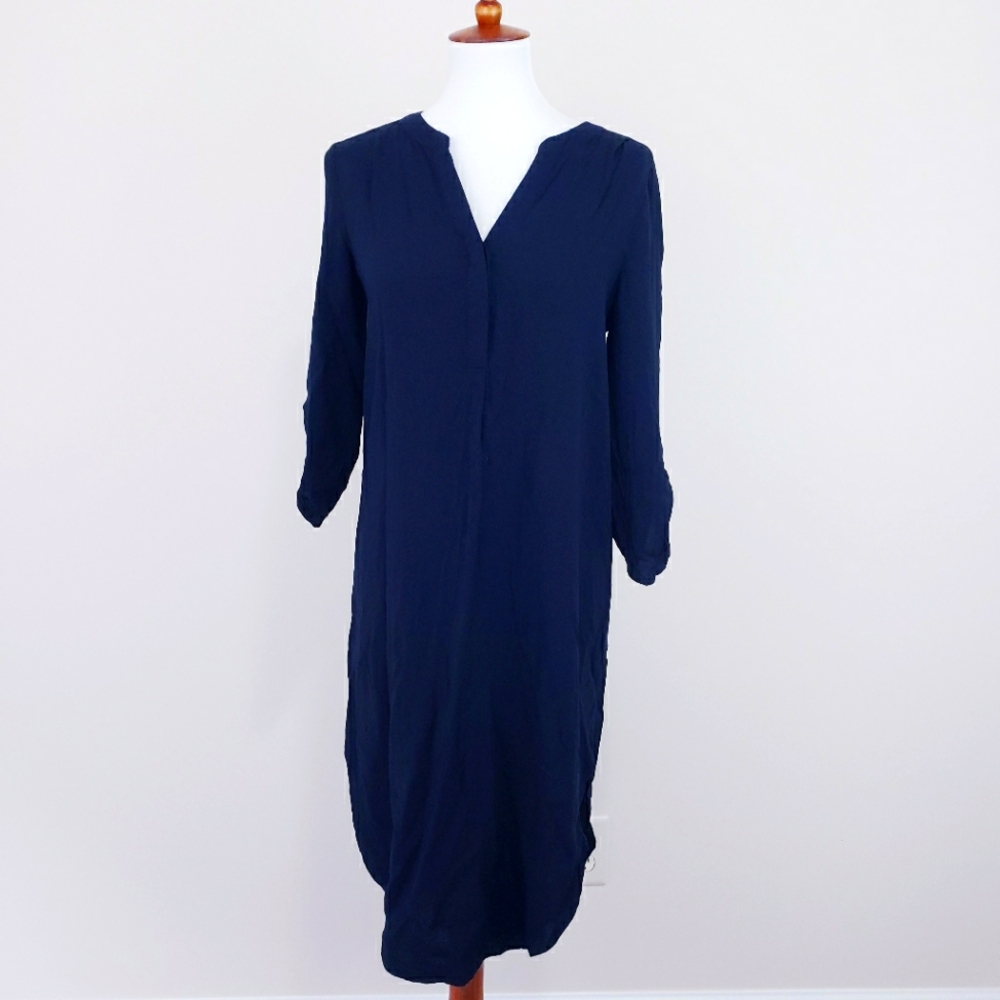 Cable & Gauge Black V Neck High Lo Midi Shift Shirt Dress Size Medium